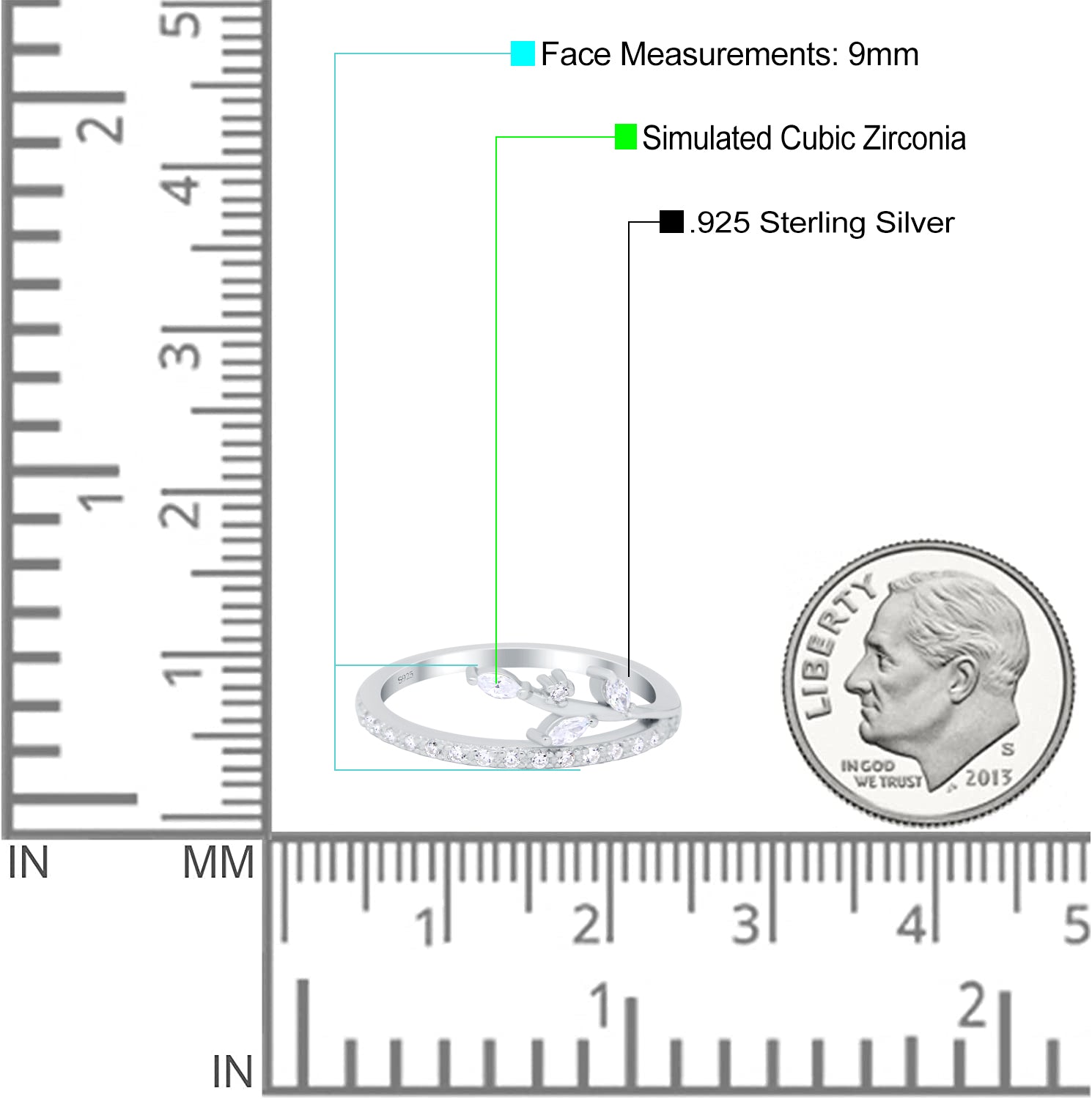 Half Eternity Fashion Ring Marquise Simulated Cubic Zirconia 925 Sterling Silver (9mm)
