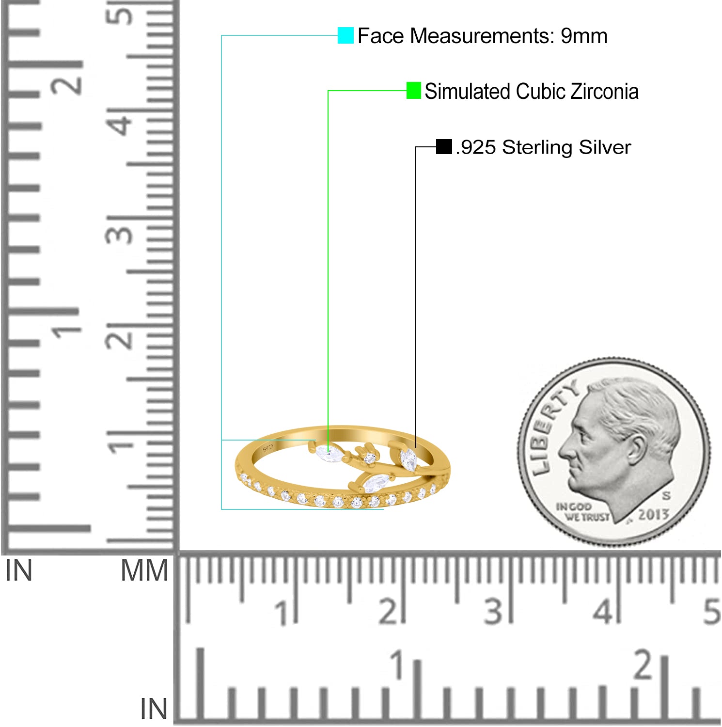 Half Eternity Fashion Ring Marquise Simulated Cubic Zirconia 925 Sterling Silver (9mm)