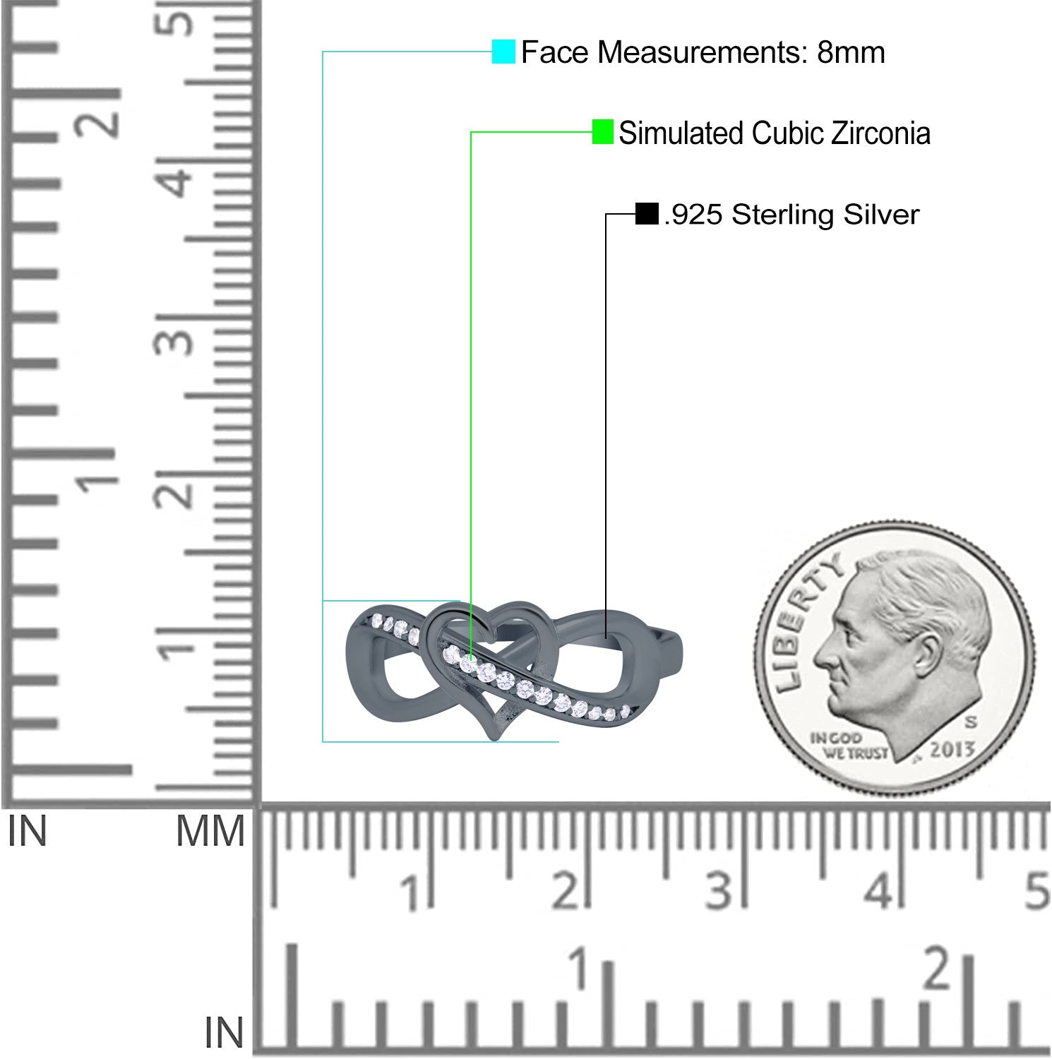 Infinity Two-Tone Heart Promise Ring Round Simulated Cubic Zirconia 925 Sterling Silver (8mm)