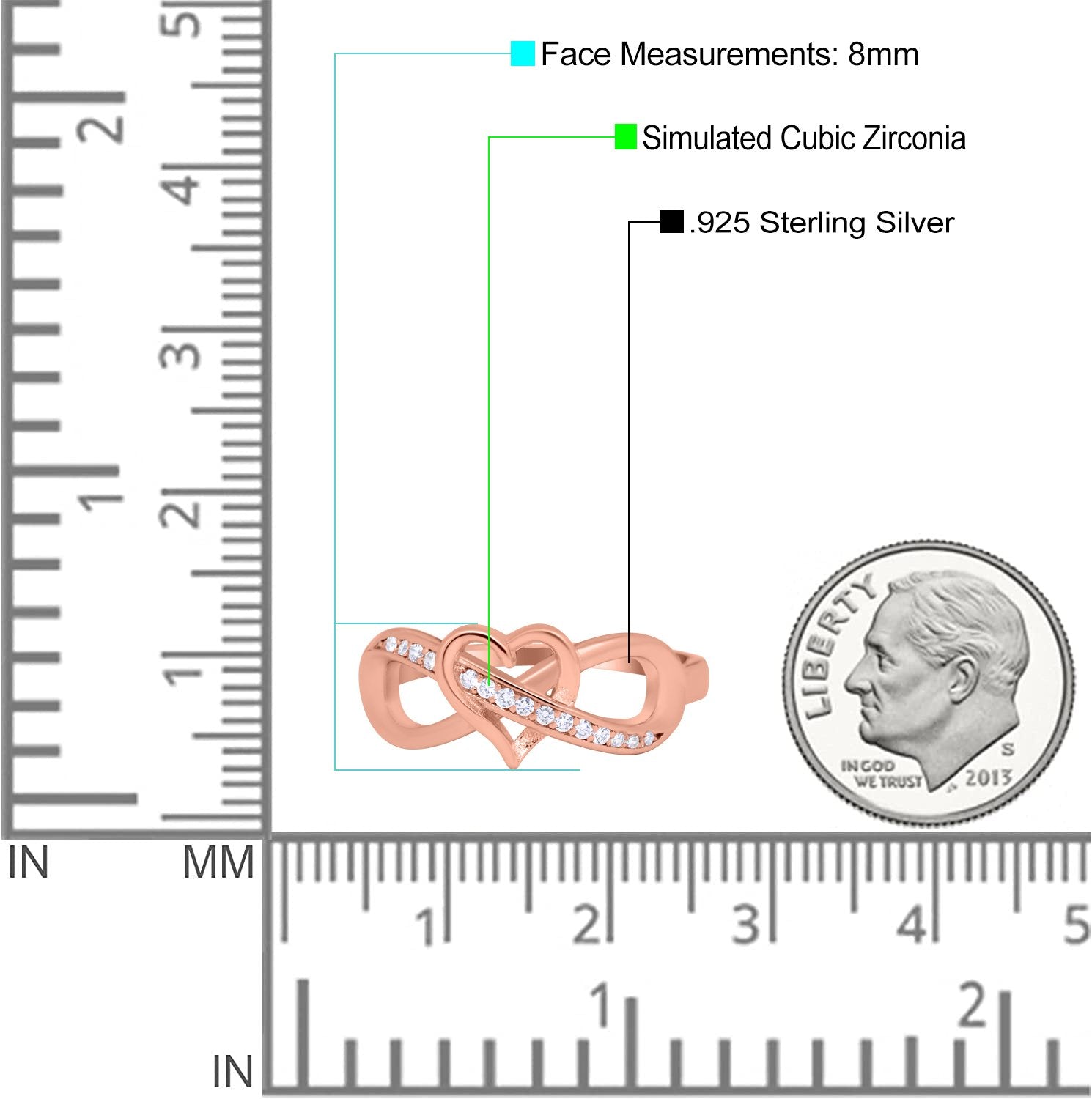 Infinity Two-Tone Heart Promise Ring Round Simulated Cubic Zirconia 925 Sterling Silver (8mm)