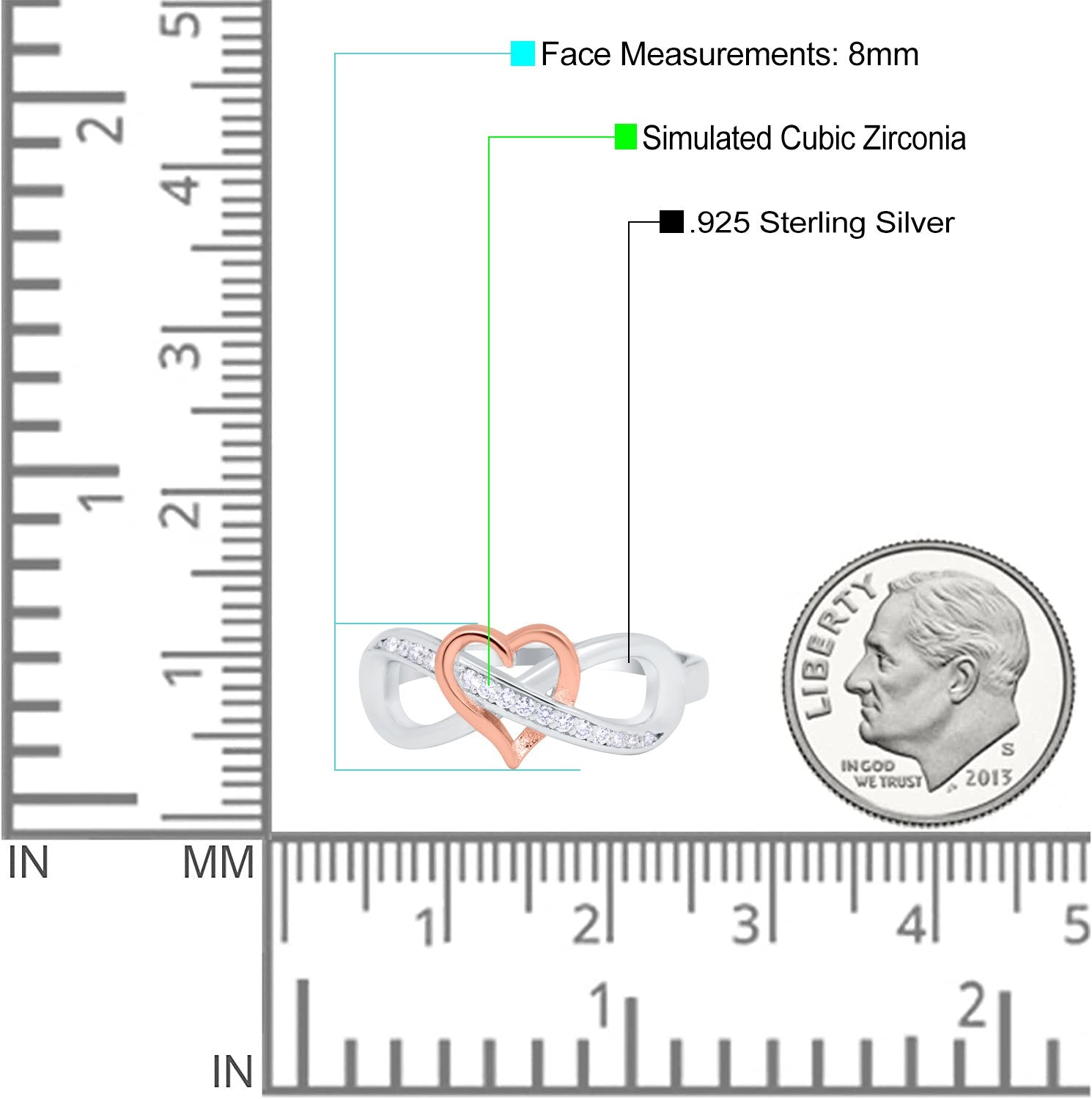 Infinity Two-Tone Heart Promise Ring Round Simulated Cubic Zirconia 925 Sterling Silver (8mm)