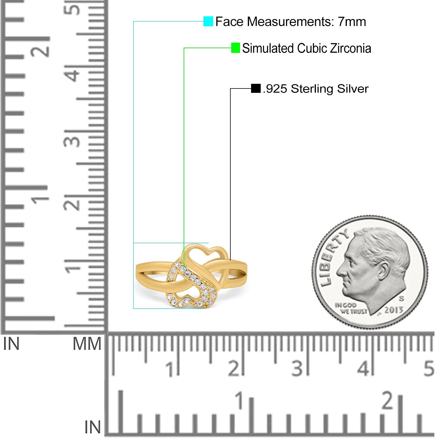 Infinity Double Heart Promise Ring Round Simulated Cubic Zirconia 925 Sterling Silver
