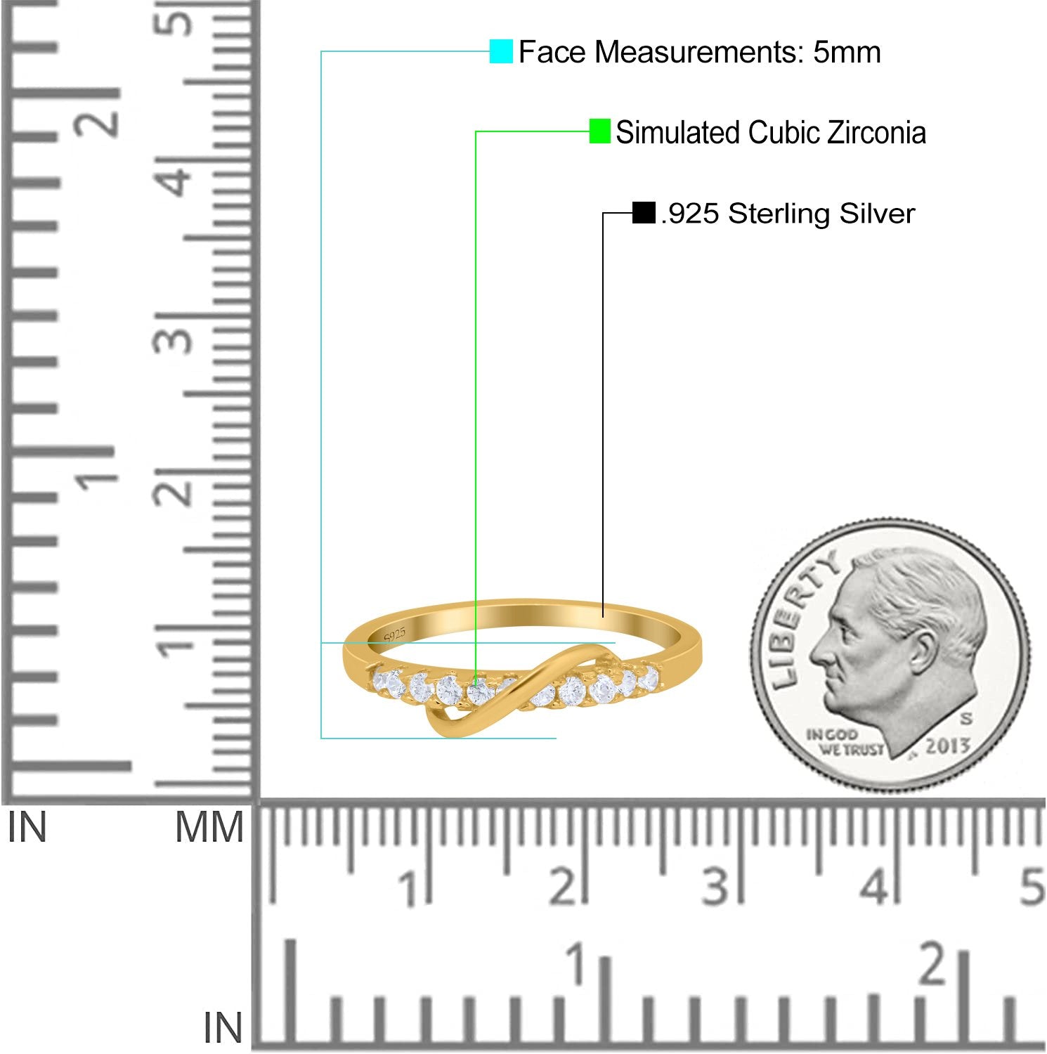 Constellation Ring Half Eternity Round Simulated Cubic Zirconia 925 Sterling Silver (6mm)