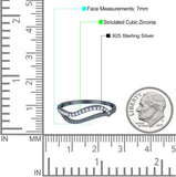 Wave Ring Half Eternity Round Simulated Cubic Zirconia 925 Sterling Silver (7mm)