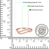 Wave Ring Half Eternity Round Simulated Cubic Zirconia 925 Sterling Silver (7mm)