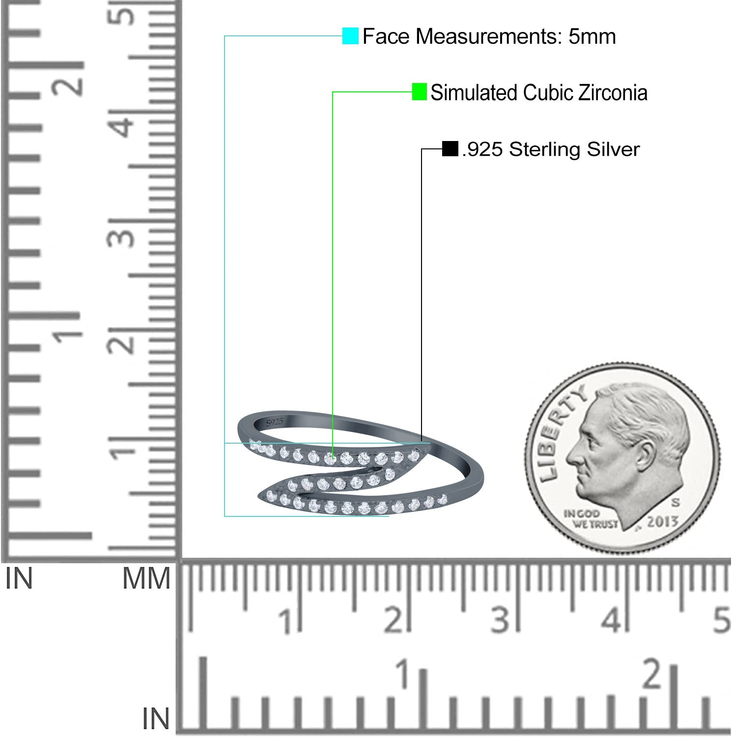Fashion Half Eternity Ring Round Simulated Cubic Zirconia 925 Sterling Silver (5mm)