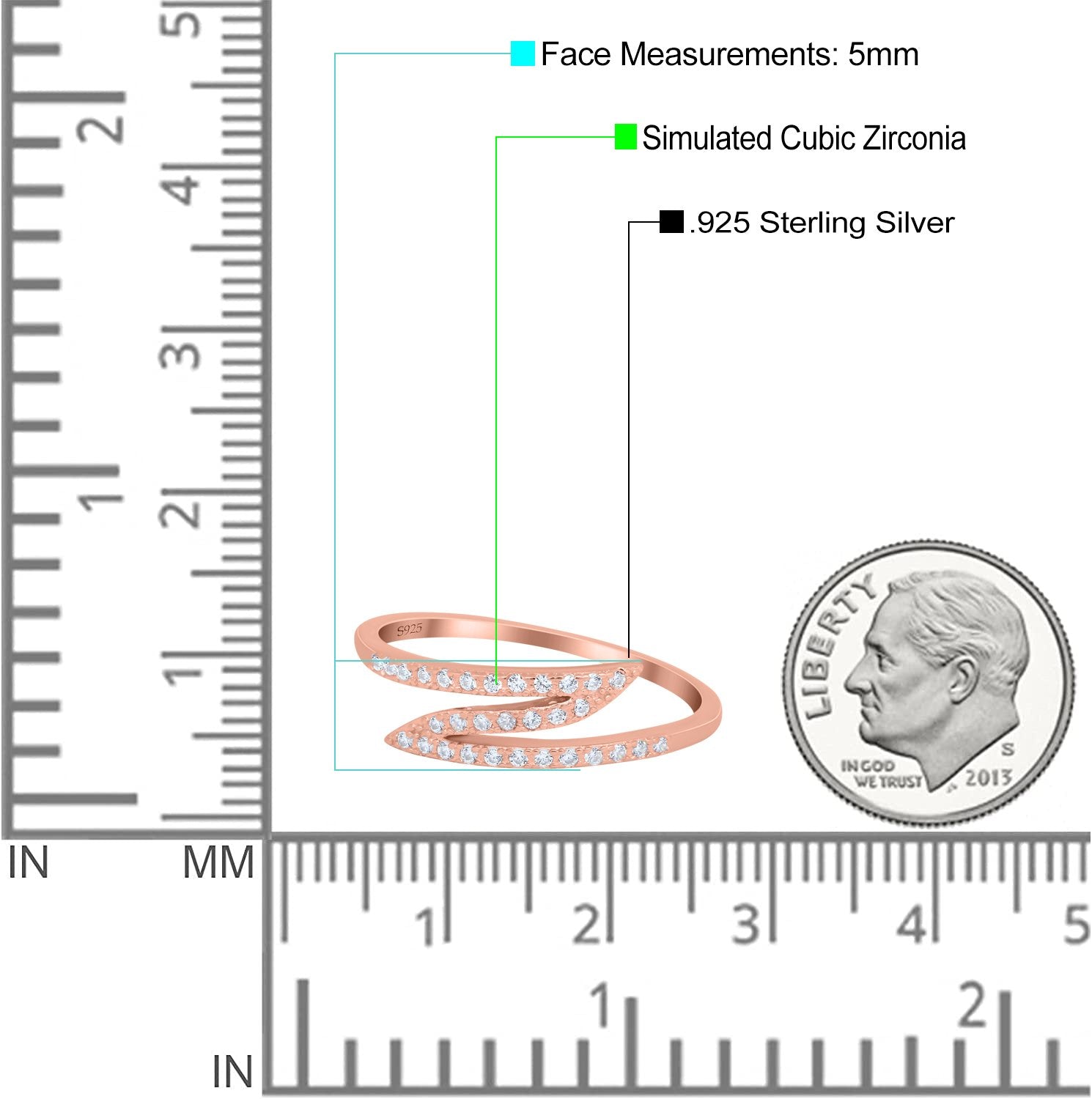 Fashion Half Eternity Ring Round Simulated Cubic Zirconia 925 Sterling Silver (5mm)