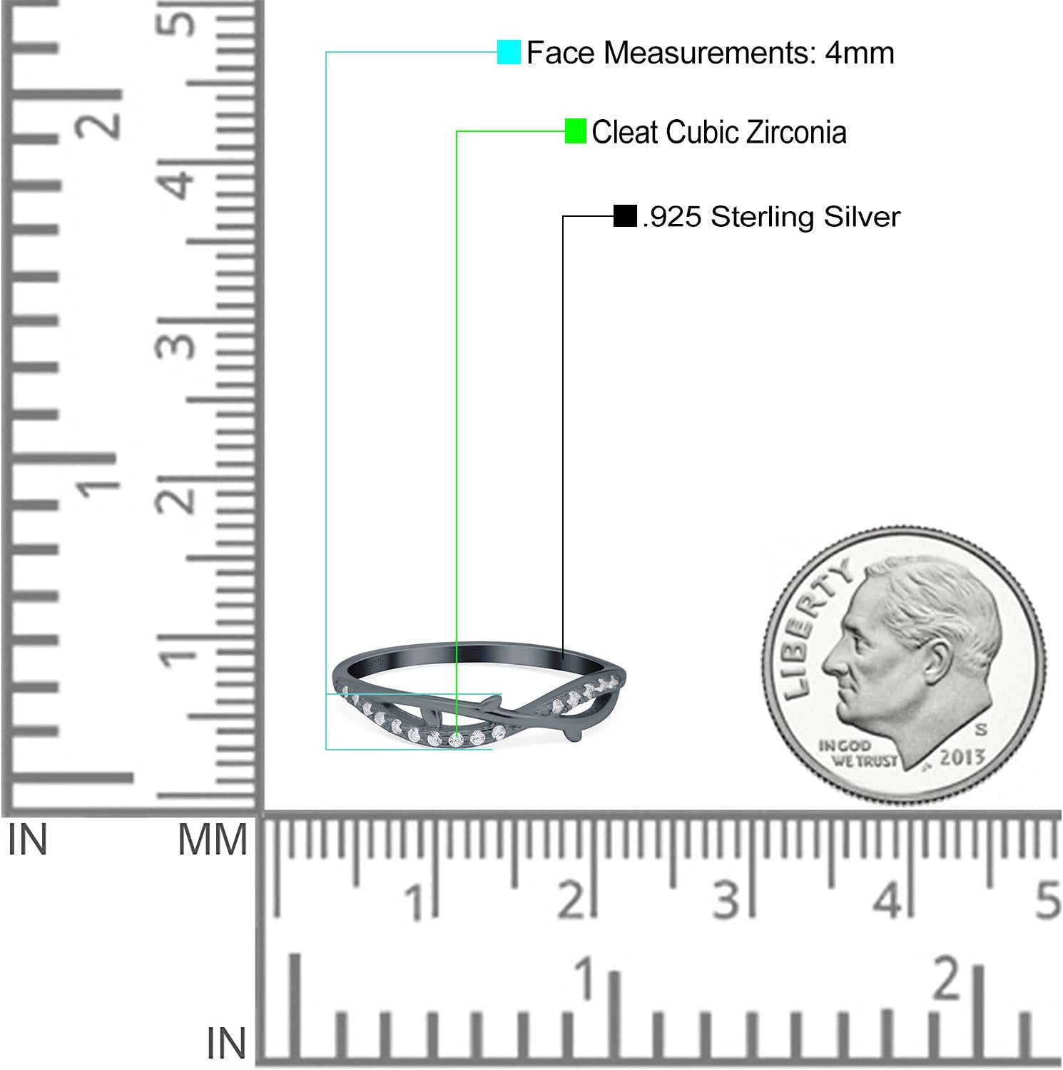 Fashion Crisscross Half Eternity Ring Band Round 4mm Simulated Cubic Zirconia 925 Sterling Silver