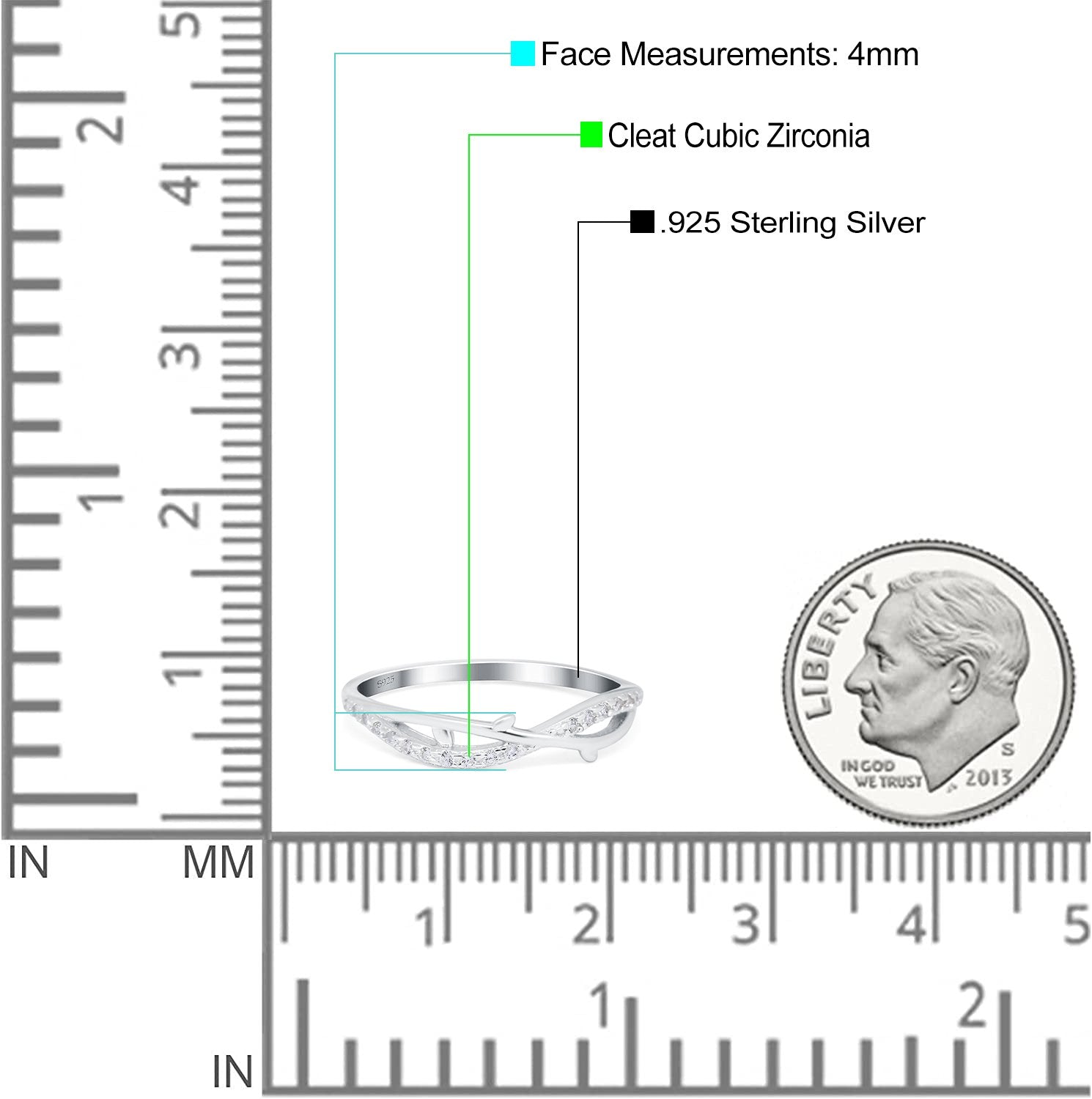 Fashion Crisscross Half Eternity Ring Band Round 4mm Simulated Cubic Zirconia 925 Sterling Silver