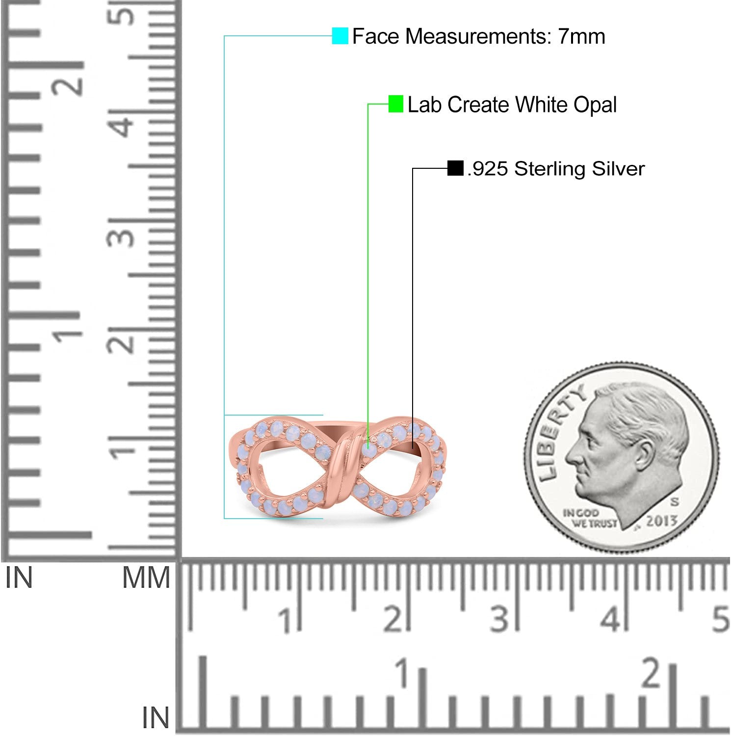 Infinity Ring Crisscross Eternity Round Lab Created White Opal 925 Sterling Silver