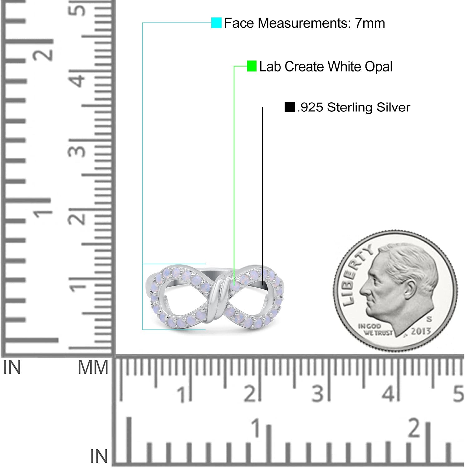 Infinity Ring Crisscross Eternity Round Lab Created White Opal 925 Sterling Silver