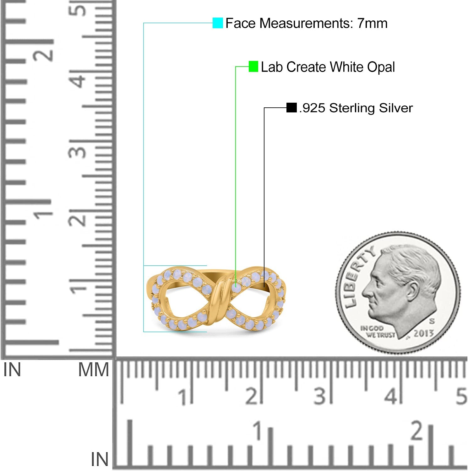 Infinity Ring Crisscross Eternity Round Lab Created White Opal 925 Sterling Silver