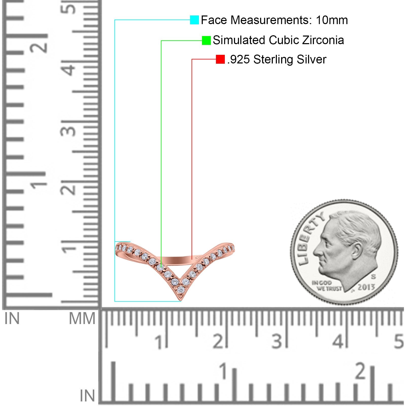 Half Eternity V Chevron Midi Ring Simulated Cubic Zirconia 925 Sterling Silver