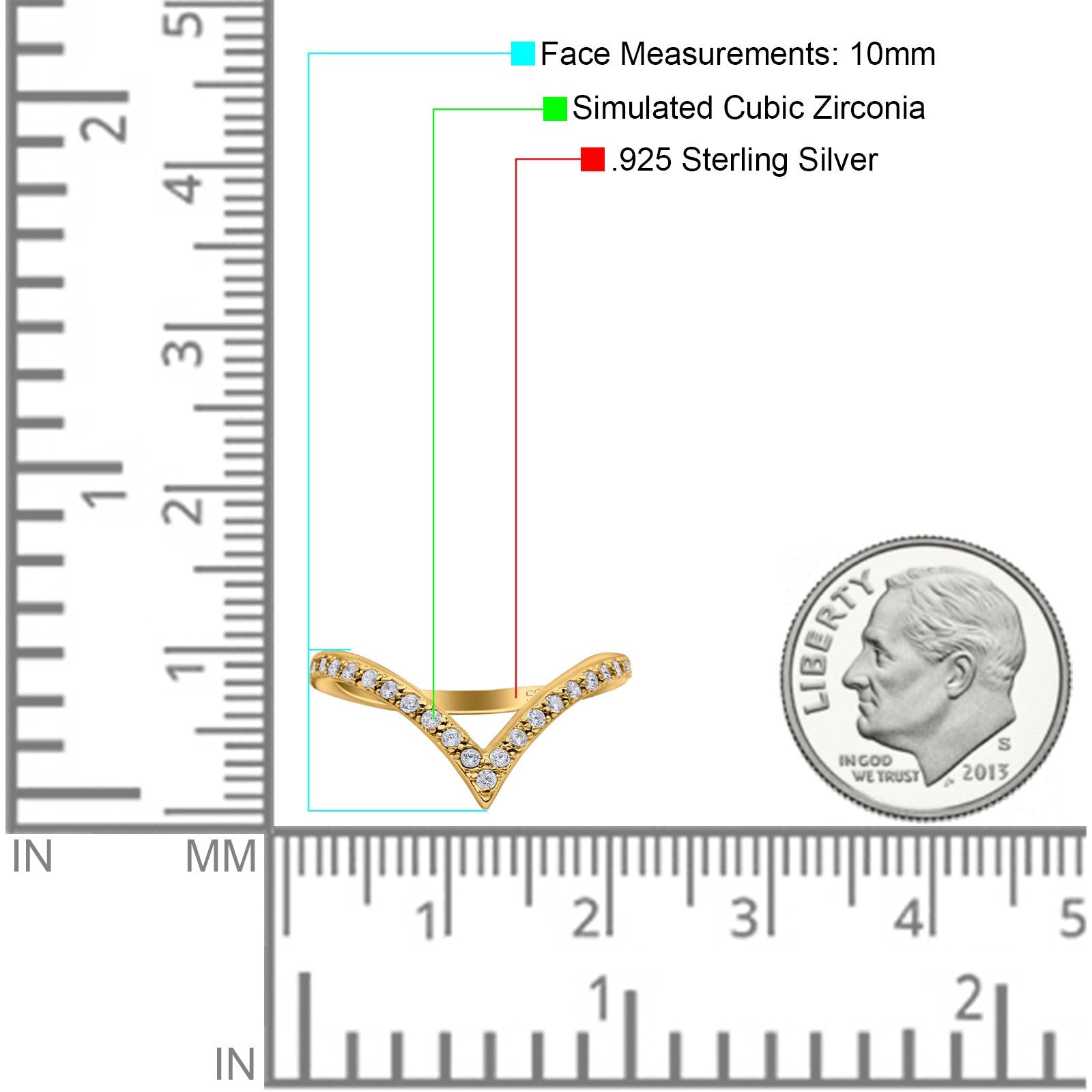 Half Eternity V Chevron Midi Ring Simulated Cubic Zirconia 925 Sterling Silver