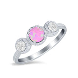 Halo Three Stone Wedding Ring Round Simulated Cubic Zirconia 925 Sterling Silver