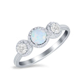 Halo Three Stone Wedding Ring Round Simulated Cubic Zirconia 925 Sterling Silver