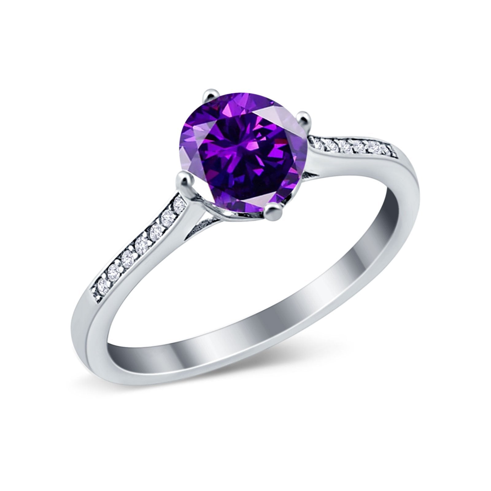 Solitaire Art Deco Wedding Ring Round Simulated Cubic Zirconia 925 Sterling Silver