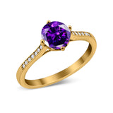 Solitaire Art Deco Wedding Ring Round Simulated Cubic Zirconia 925 Sterling Silver