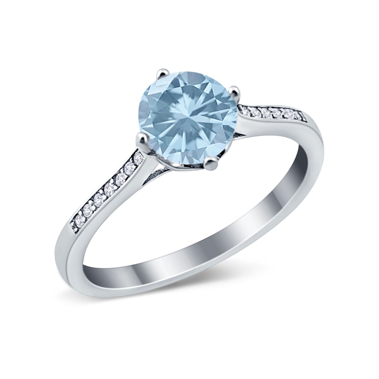 Solitaire Art Deco Wedding Ring Round Simulated Cubic Zirconia 925 Sterling Silver