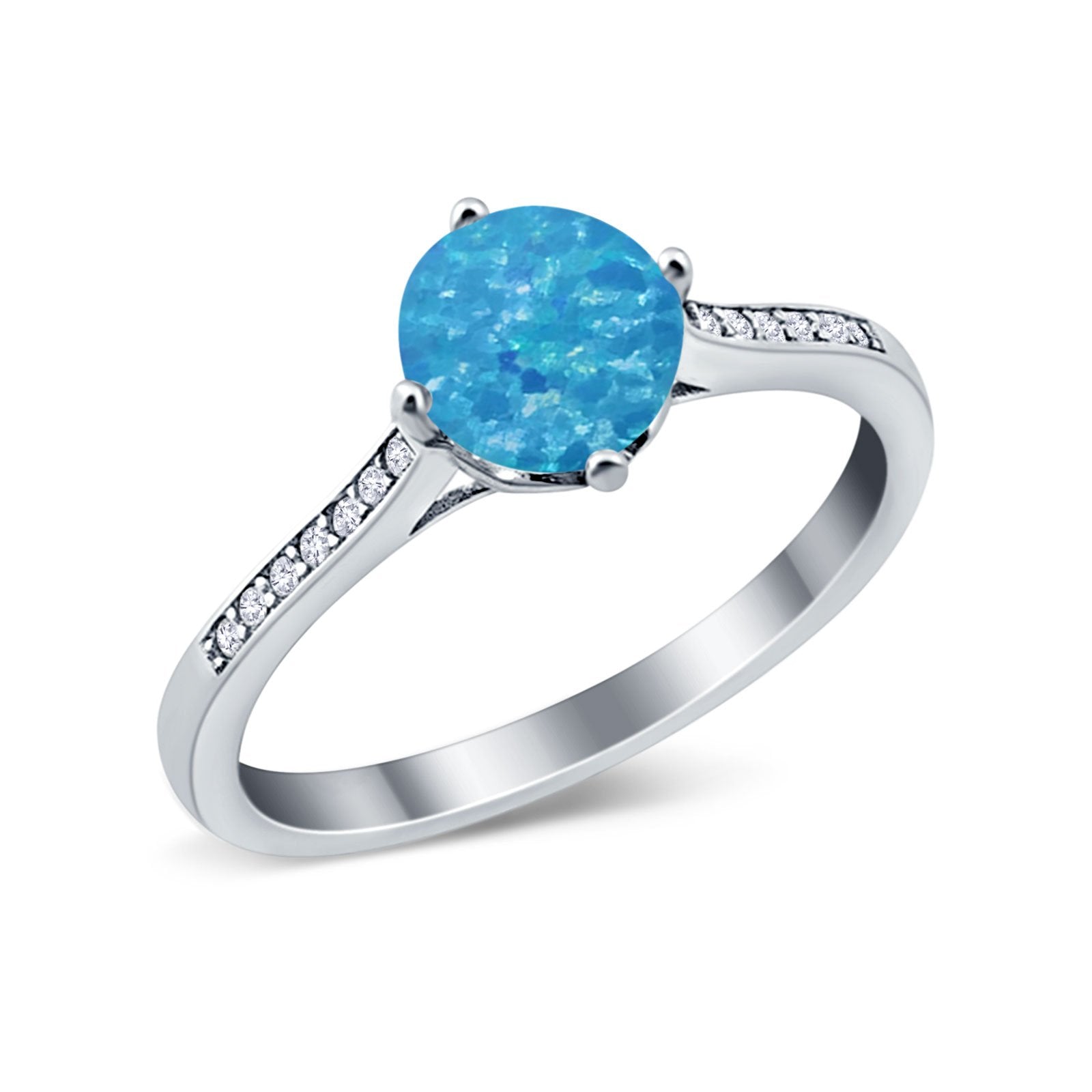 Solitaire Art Deco Wedding Ring Round Simulated Cubic Zirconia 925 Sterling Silver