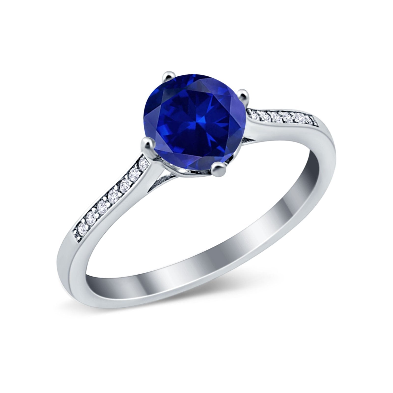 Solitaire Art Deco Wedding Ring Round Simulated Cubic Zirconia 925 Sterling Silver