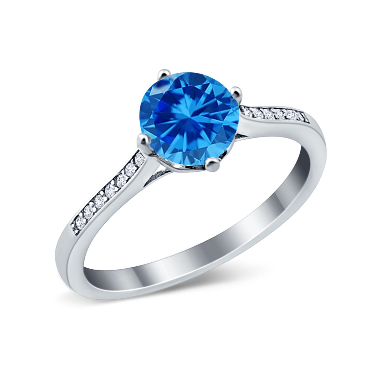 Solitaire Art Deco Wedding Ring Round Simulated Cubic Zirconia 925 Sterling Silver