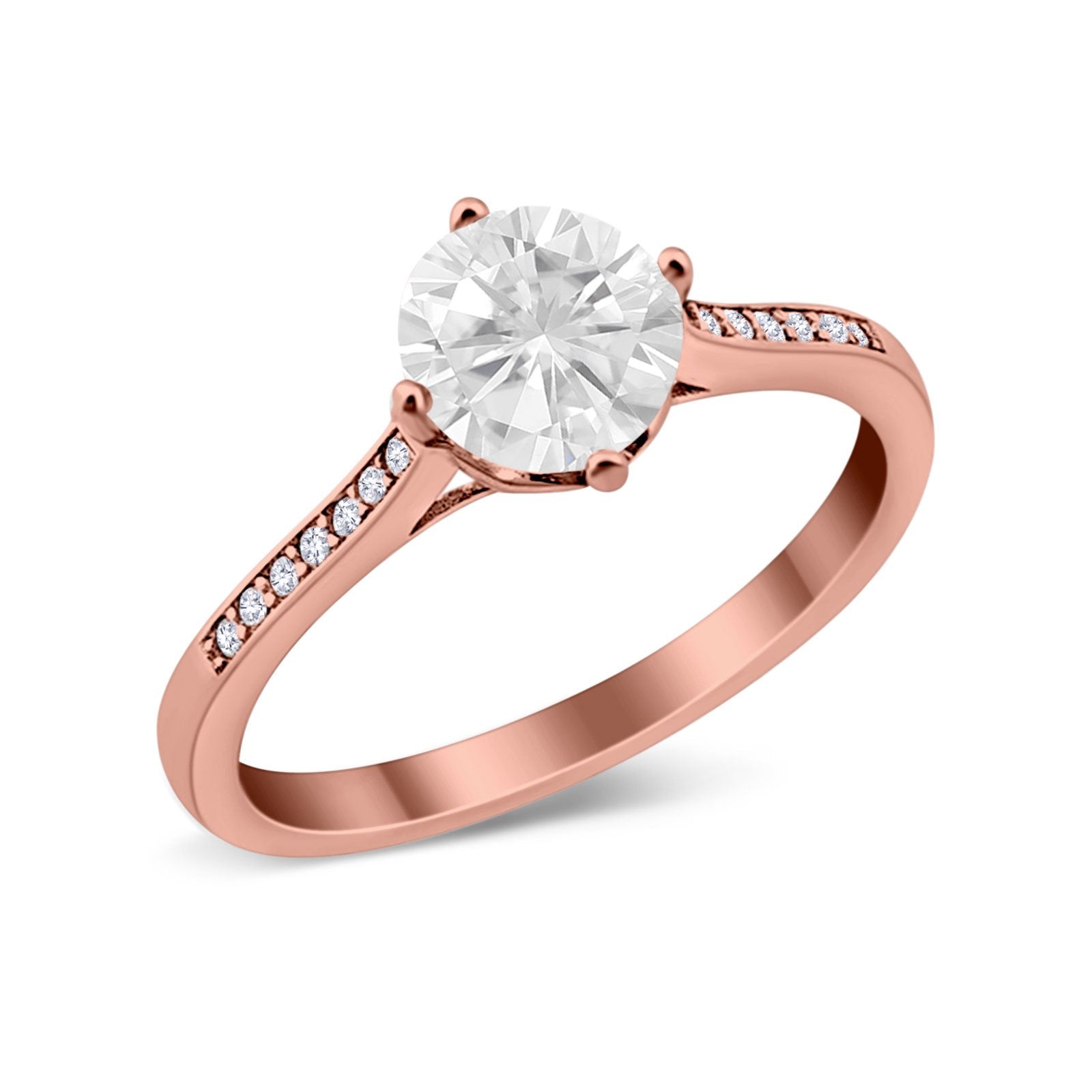 Solitaire Art Deco Wedding Ring Round Simulated Cubic Zirconia 925 Sterling Silver