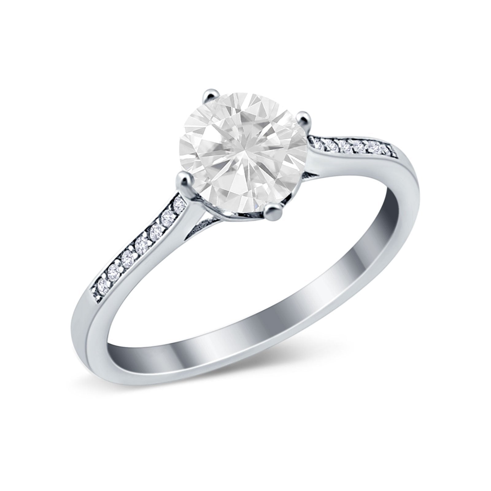 Solitaire Art Deco Wedding Ring Round Simulated Cubic Zirconia 925 Sterling Silver