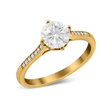 Solitaire Art Deco Wedding Ring Round Simulated Cubic Zirconia 925 Sterling Silver