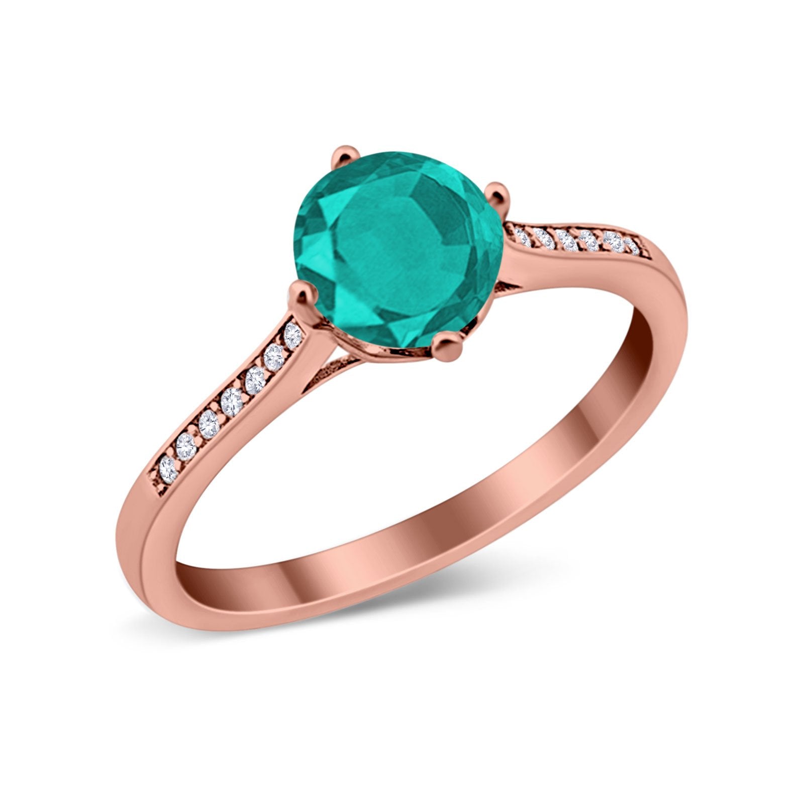 Solitaire Art Deco Wedding Ring Round Simulated Cubic Zirconia 925 Sterling Silver