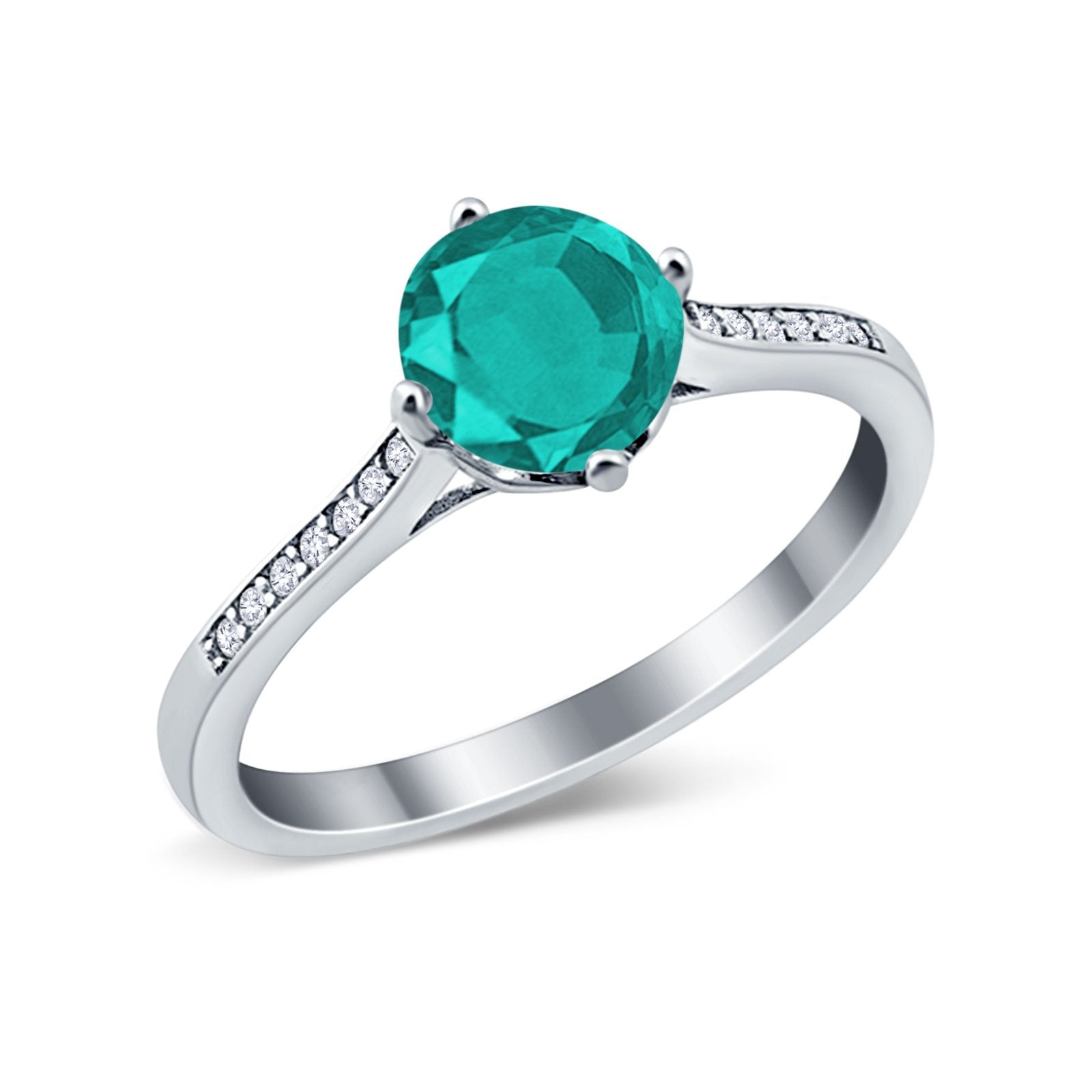 Solitaire Art Deco Wedding Ring Round Simulated Cubic Zirconia 925 Sterling Silver