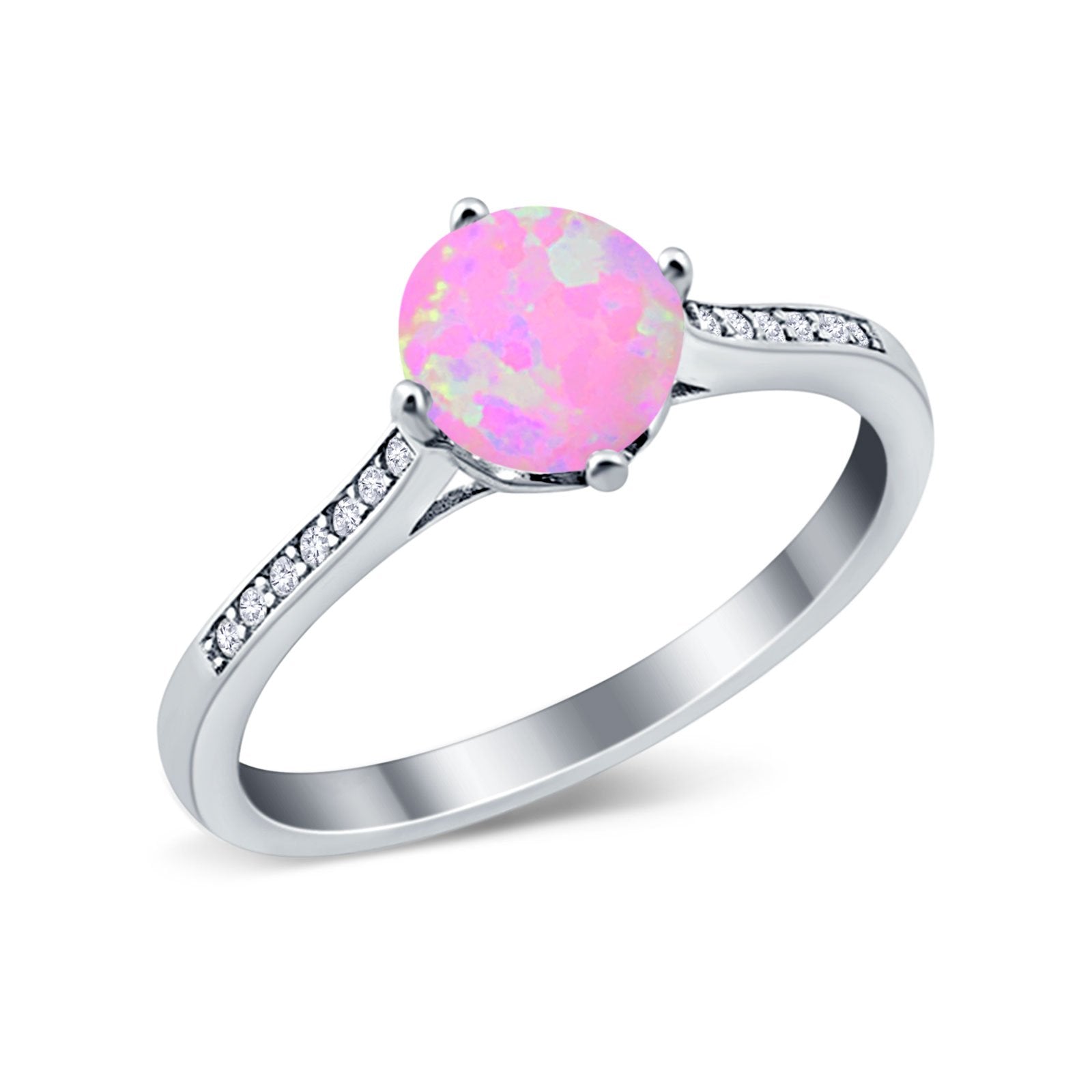 Solitaire Art Deco Wedding Ring Round Simulated Cubic Zirconia 925 Sterling Silver