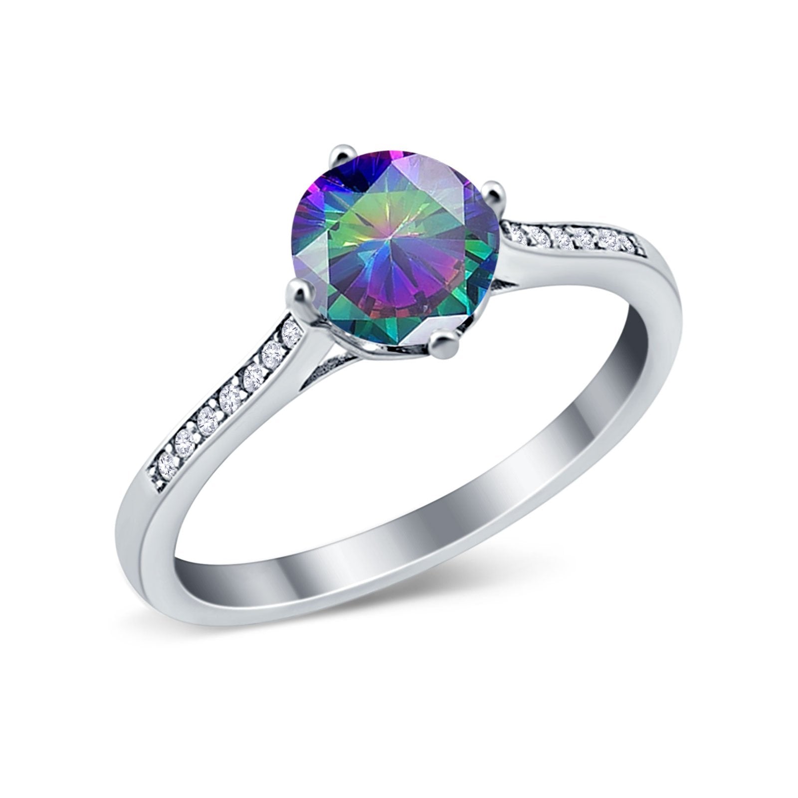 Solitaire Art Deco Wedding Ring Round Simulated Cubic Zirconia 925 Sterling Silver