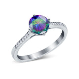 Solitaire Art Deco Wedding Ring Round Simulated Cubic Zirconia 925 Sterling Silver