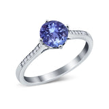 Solitaire Art Deco Wedding Ring Round Simulated Cubic Zirconia 925 Sterling Silver