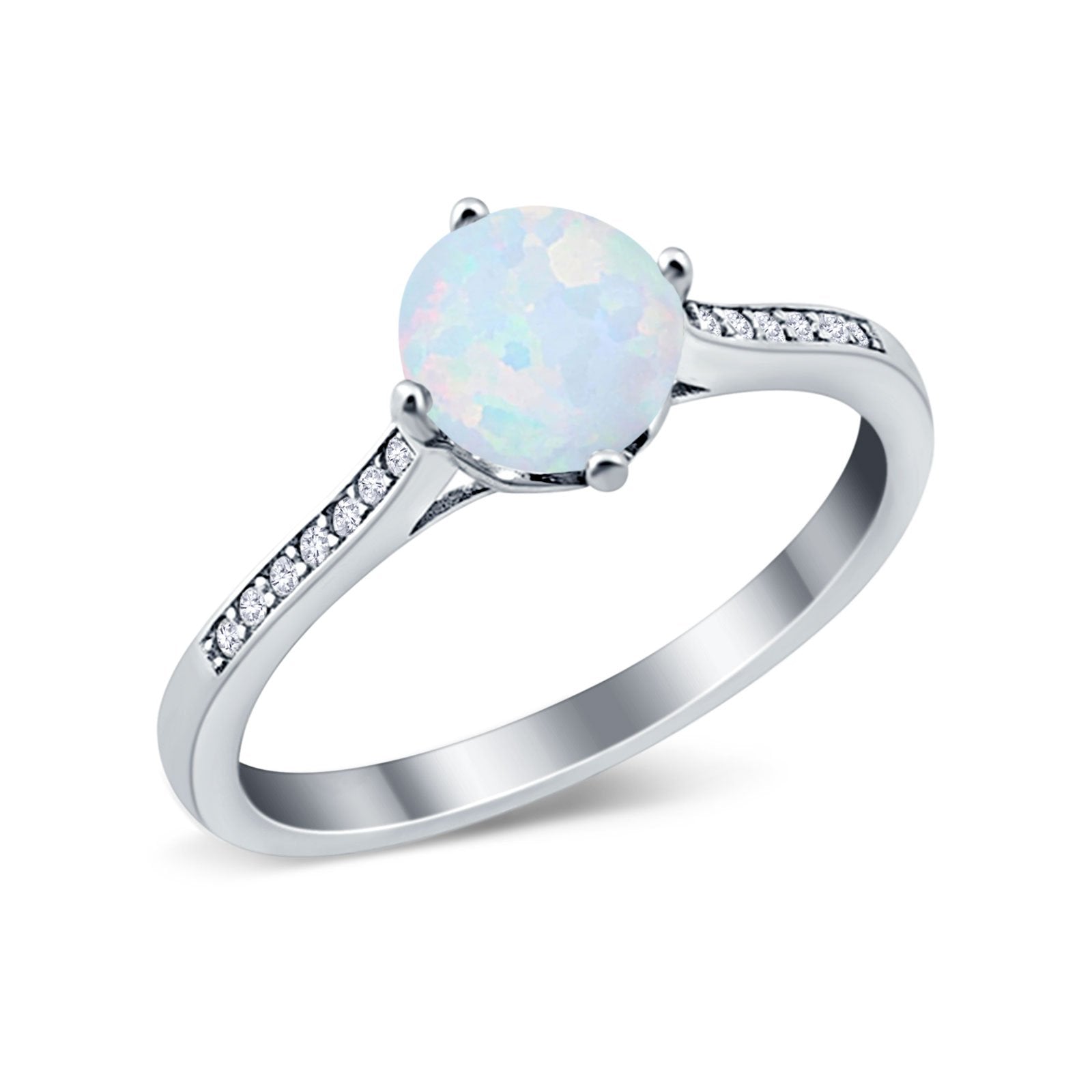 Solitaire Art Deco Wedding Ring Round Simulated Cubic Zirconia 925 Sterling Silver