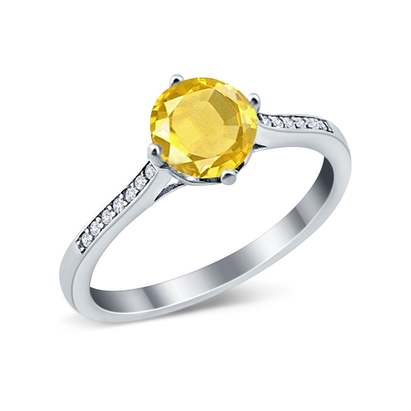 Solitaire Art Deco Wedding Ring Round Simulated Cubic Zirconia 925 Sterling Silver