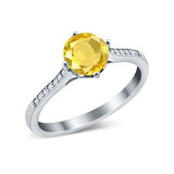 Solitaire Art Deco Wedding Ring Round Simulated Cubic Zirconia 925 Sterling Silver