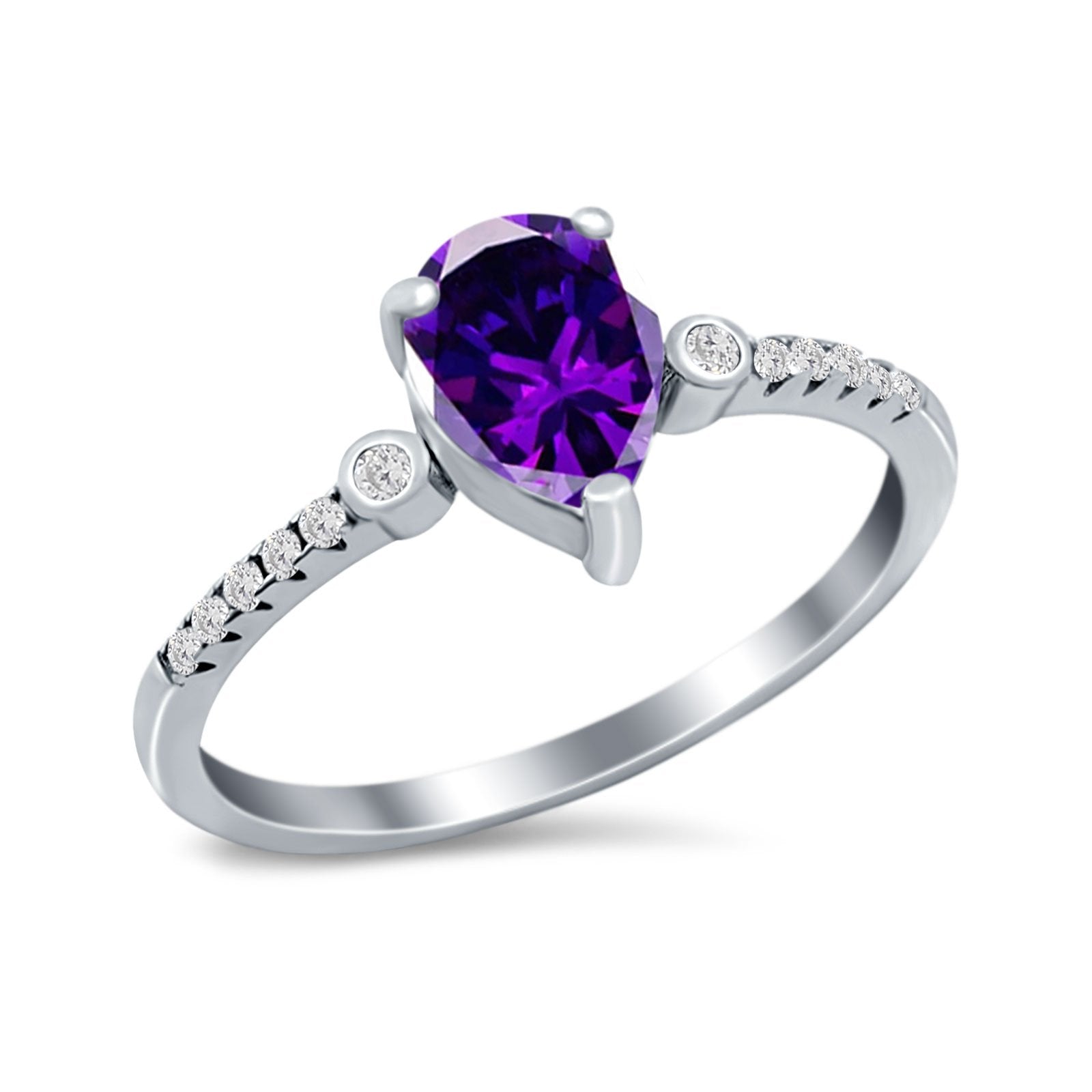 Vintage Style Teardrop Wedding Ring Simulated Cubic Zirconia 925 Sterling Silver