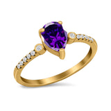 Vintage Style Teardrop Wedding Ring Simulated Cubic Zirconia 925 Sterling Silver