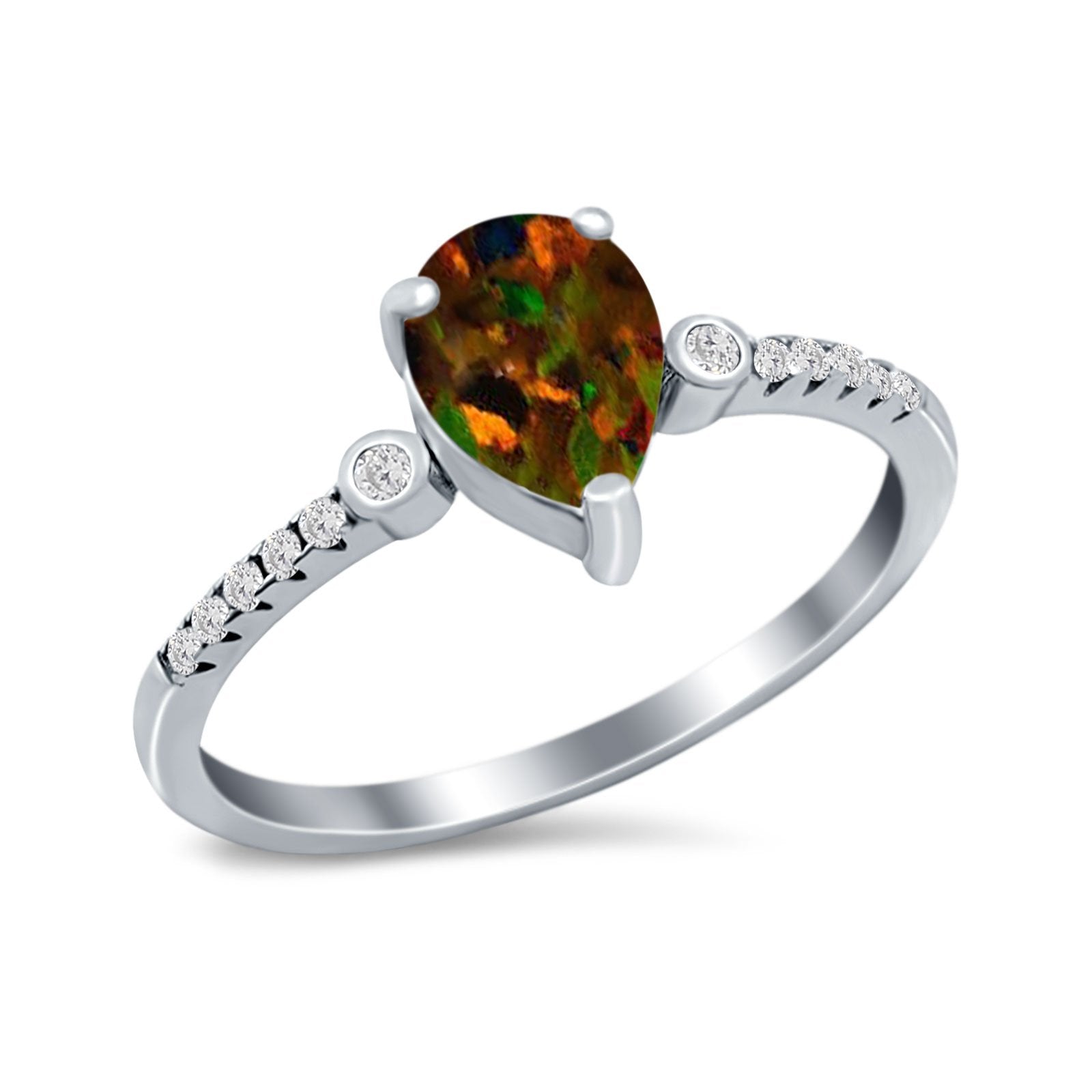 Vintage Style Teardrop Wedding Ring Simulated Cubic Zirconia 925 Sterling Silver