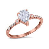 Vintage Style Teardrop Wedding Ring Simulated Cubic Zirconia 925 Sterling Silver