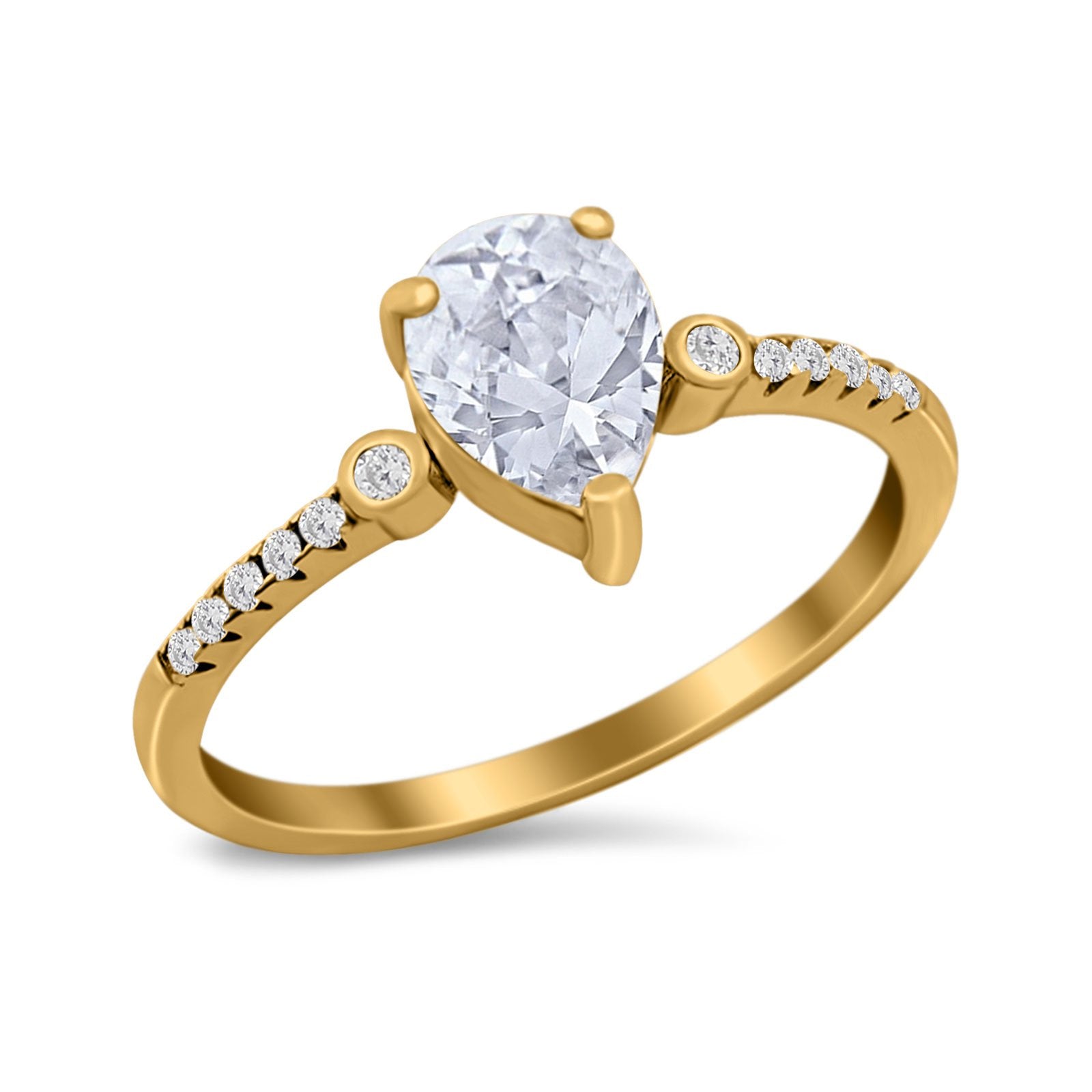 Vintage Style Teardrop Wedding Ring Simulated Cubic Zirconia 925 Sterling Silver