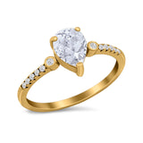 Vintage Style Teardrop Wedding Ring Simulated Cubic Zirconia 925 Sterling Silver