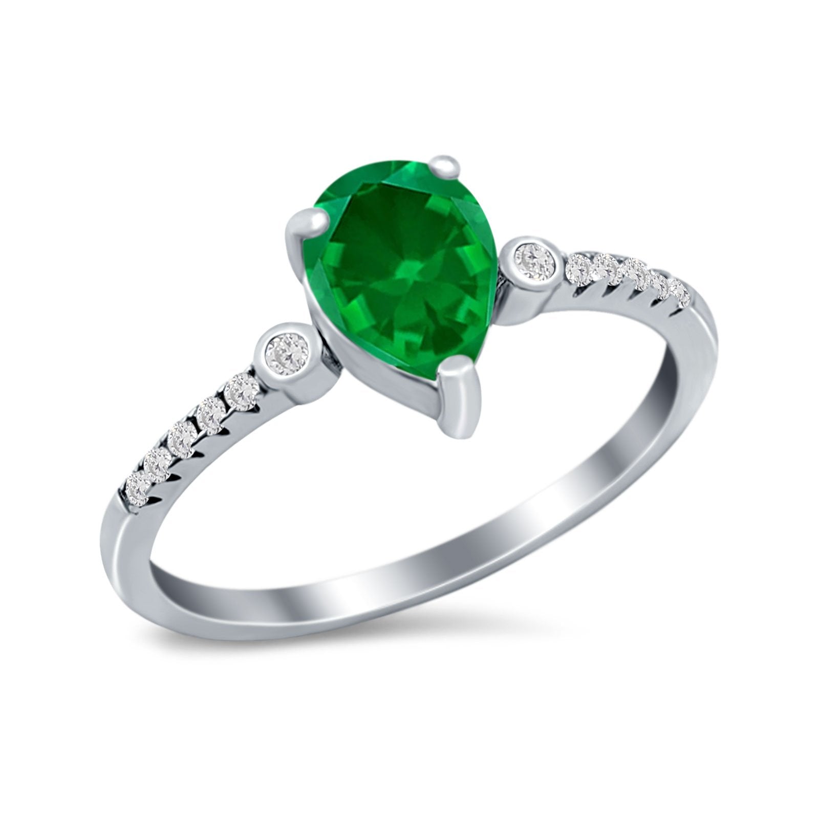 Vintage Style Teardrop Wedding Ring Simulated Cubic Zirconia 925 Sterling Silver