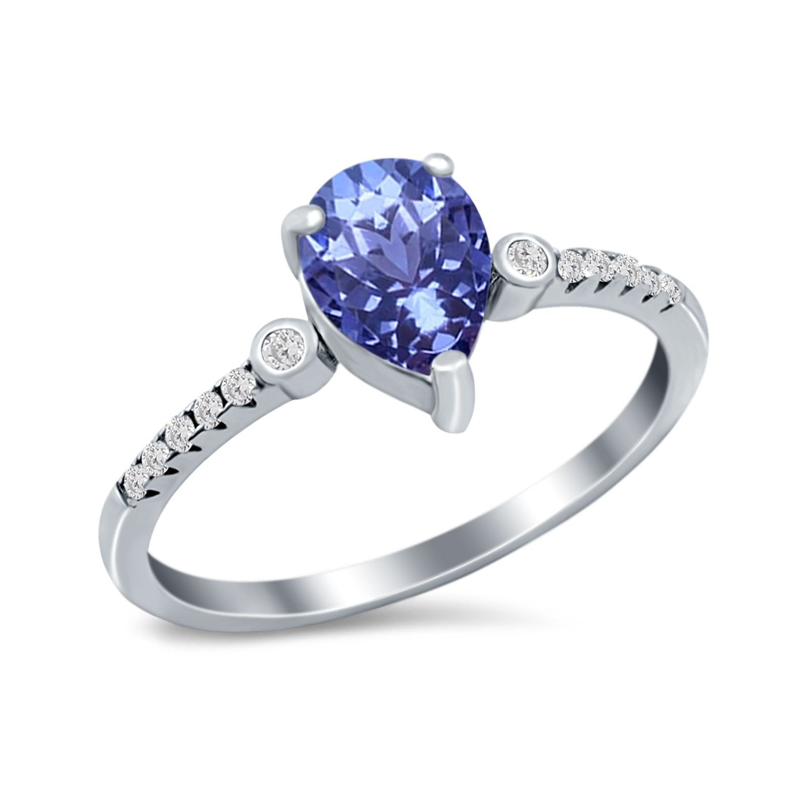 Vintage Style Teardrop Wedding Ring Simulated Cubic Zirconia 925 Sterling Silver