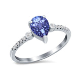 Vintage Style Teardrop Wedding Ring Simulated Cubic Zirconia 925 Sterling Silver