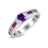Soliaire Accent Multicolored Simulated Cubic Zirconia Ring 925 Sterling Silver