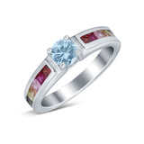 Soliaire Accent Multicolored Simulated Cubic Zirconia Ring 925 Sterling Silver