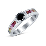 Soliaire Accent Multicolored Simulated Cubic Zirconia Ring 925 Sterling Silver